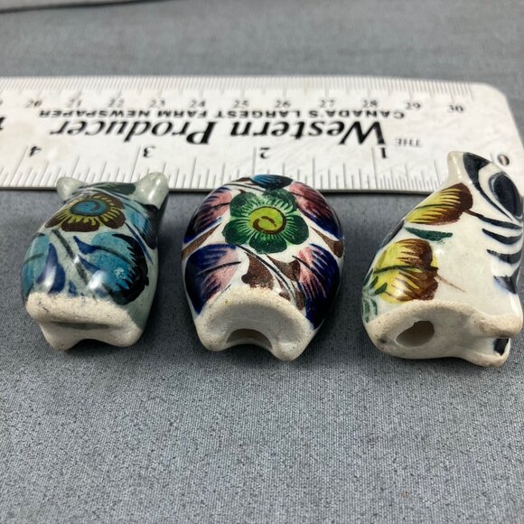 3 Mexico Tonala Pottery Owls Vtg Mexican Folk Art 70s, one inch tall - Picture 6 of 7